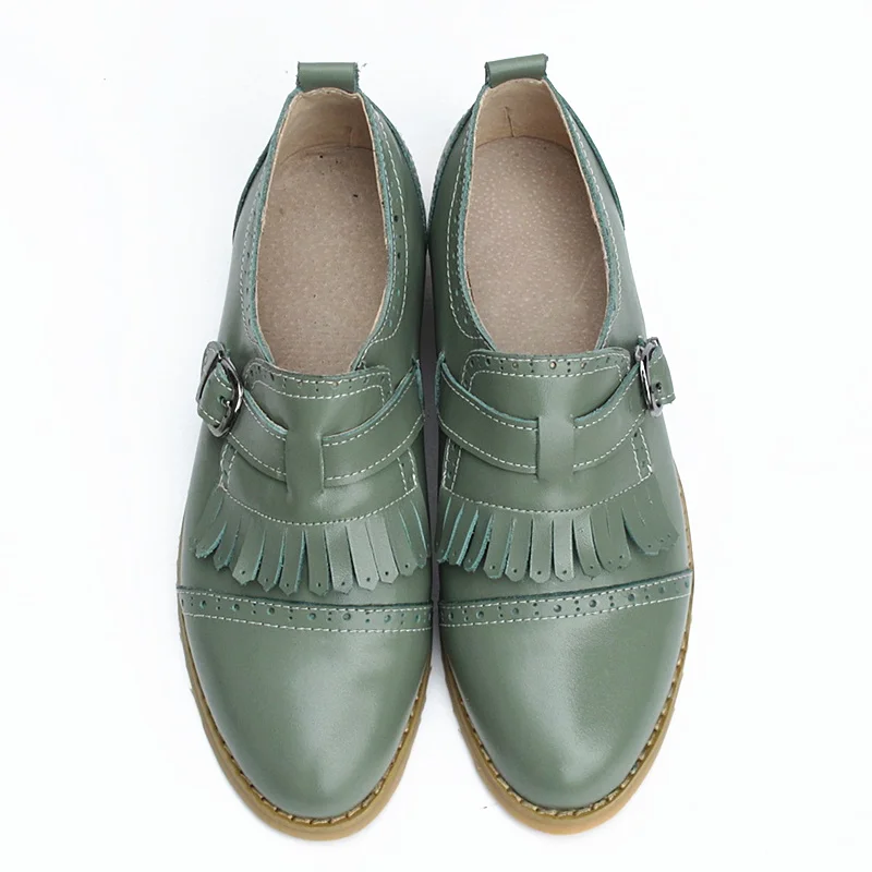 

British College Wind Ladies Flats Vintage Oxfords Shoes Women Low Heel Fashion Genuine Leather Brogue Shoes Size 34-43 Shoes