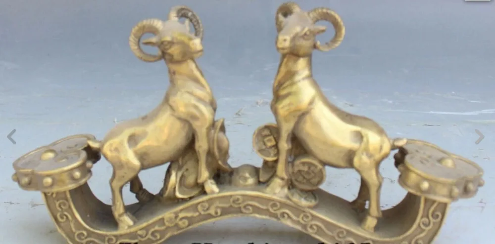 

zhaorui6615++10" Chinese Fengshui Bronze Zodiac Year Sheep Goat Animal Wealth Ru Yi Statue