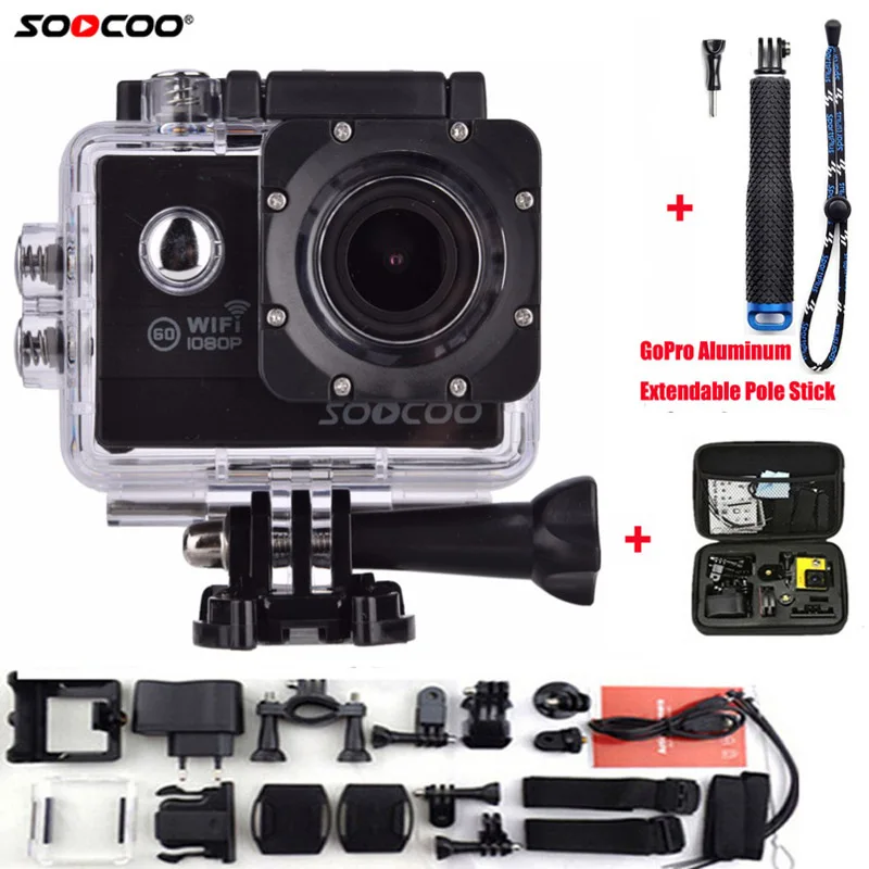 

SOOCOO Action Camera C20 Full HD 1080P WIFI Waterproof 170 Wide Angle Sports Cam Extra Aluminum Extendable Pole Stick+ Bag