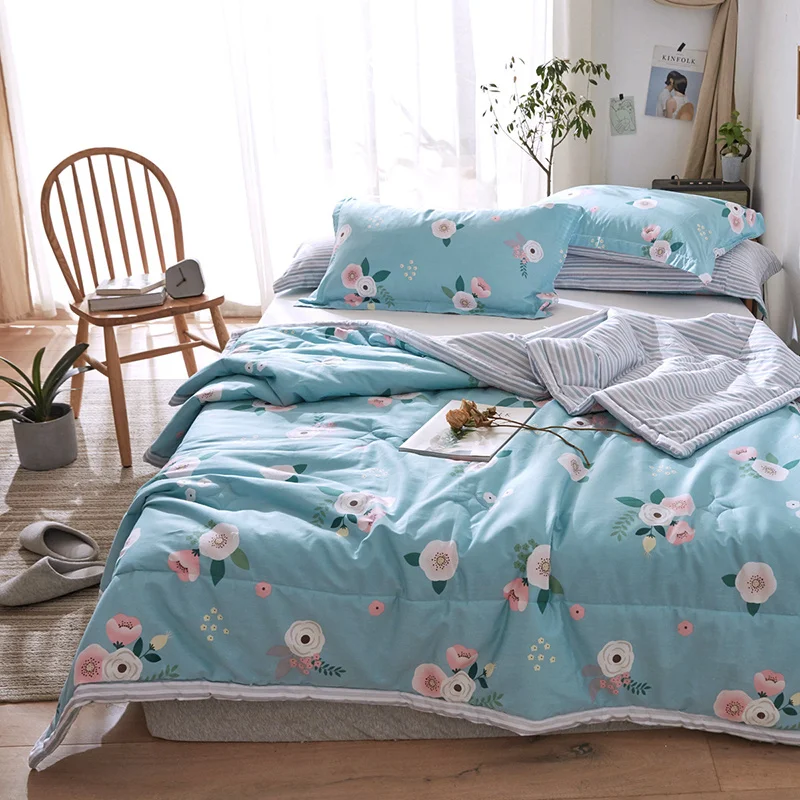

Floral Printed Summer Comforter Sets Cotton Quilt Pillowcase 2/3 PC Single Double Size Bed linens Mechanical Wash Bedding Sets