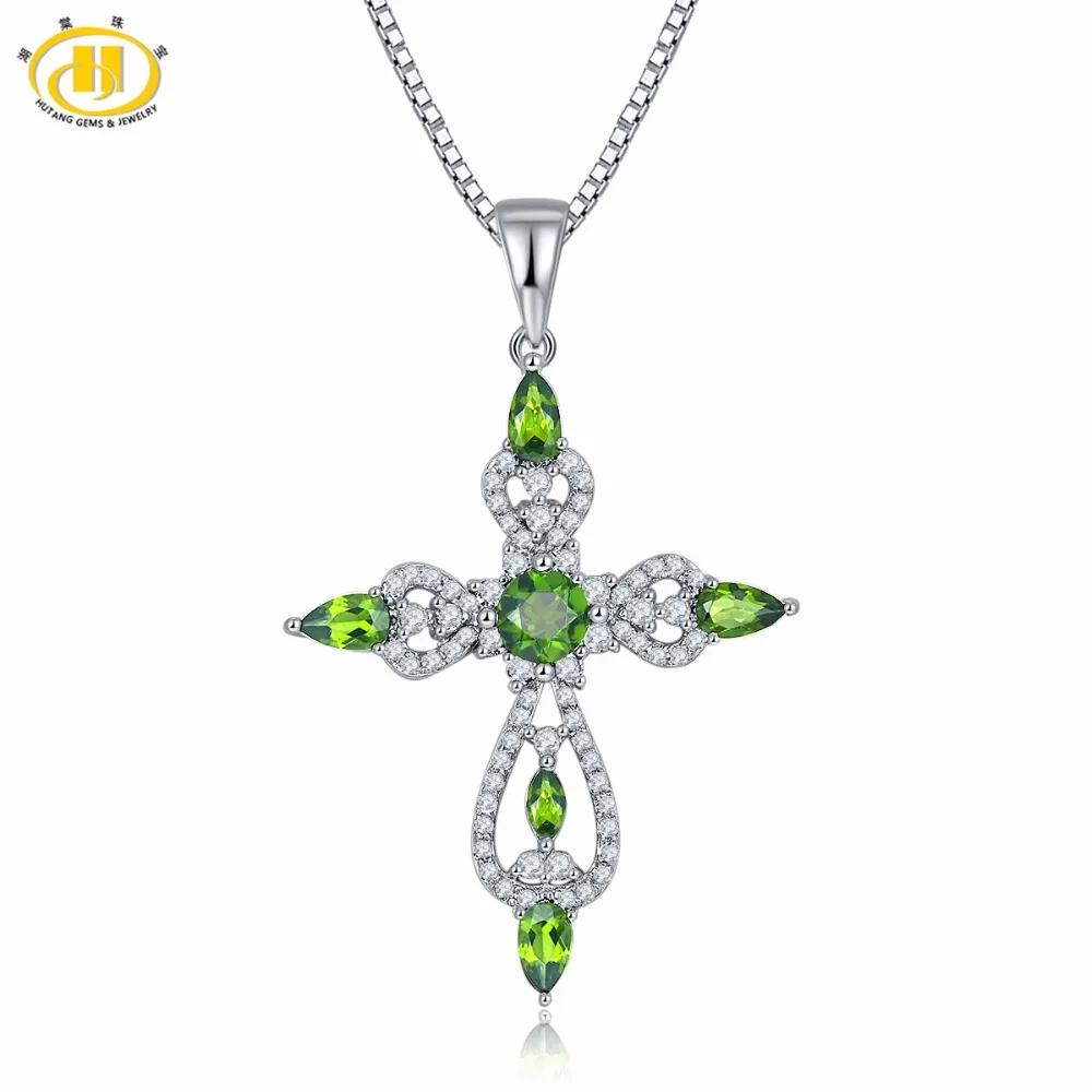 

Hutang Natural Gemstone Chrome Diopside & Topaz Solid 925 Sterling Silver Crosss Pendant & Necklace Fine Jewelry For Women New
