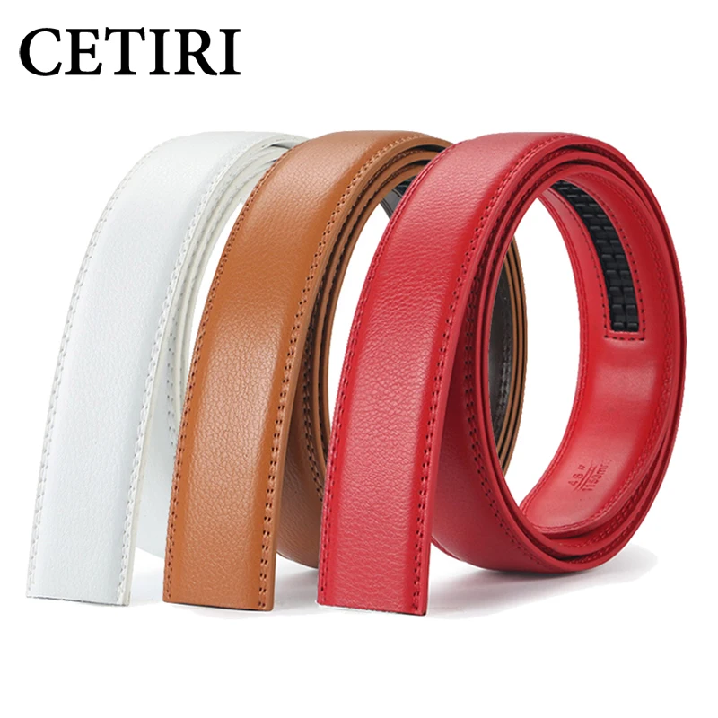 

CETIRI geniune leather belt men red without buckle automatic belts body fit ratcheting belt ceinture homme automatique 120cm