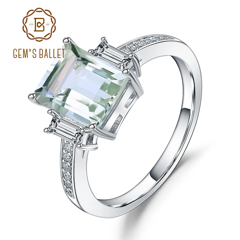 Жемчужное балетное классическое обручальное кольцо 2.05Ct с натуральным зеленым аметистом, 925 пробы Серебряное прямоугольное кольцо, хорошее ювелирное изделие для женщин