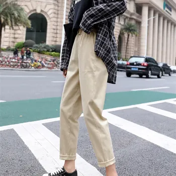 

High Waist Harem Pants Casual Pants Women Vintage Solid Straight Trousers Pleated Loose Plus Size Pants