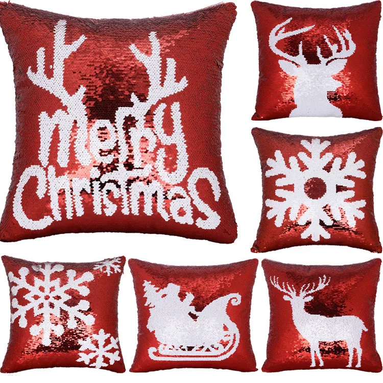 

Christmas style Sequin pillow Cover Magical Throw Pillowcase 40X40cm Color Changing Reversible Pillow Case For Home