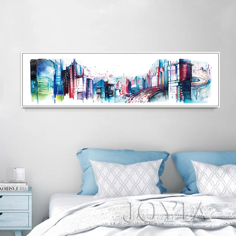 

Panorama City Architecture Metropolis Wall Art Picture, Abstract Paintings Watercolor Buildings Canvas Print Home Office Poster