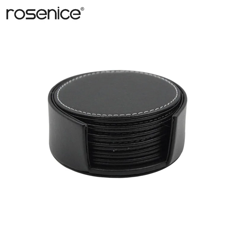 

6pcs Coasters PU Leather Placemat Table Mat Coasters Cup Mat for Drinks with Holder Protect Your Furniture from Stains