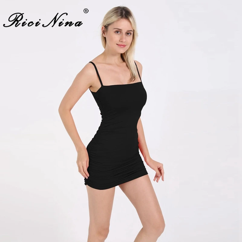 

RICININA 2019 Summer Dress Women Spaghetti Strap Sexy Bodycon Mini Dress Ladies Casual Bandage Party Club Basic Skinny Dresses