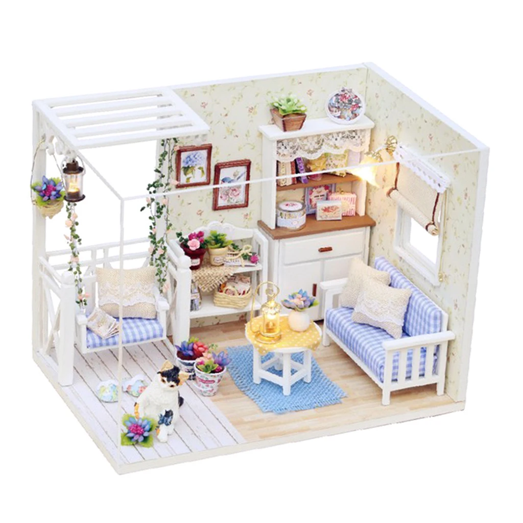 DIY Wooden Dollhouse Kit w/ Furniture Peaceful Kitten Diary Children Christmas Birthday Gift 1/24 Dollhouse Kit Kids Toys