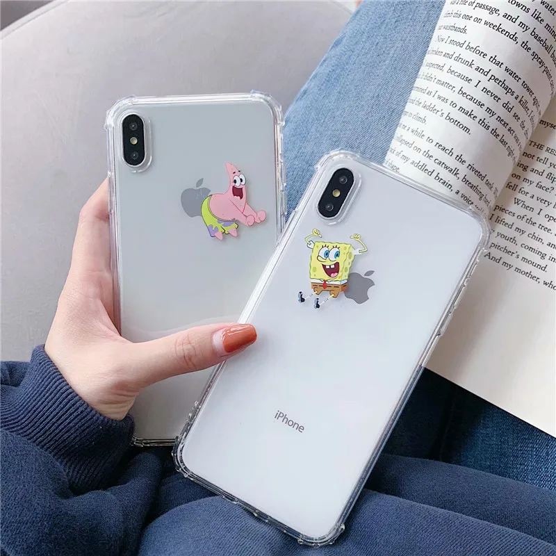 

Cute Funny Cartoon Spongebob Stars Transparent TPU Soft Cover Shockproof Phone Case For iphone 6 6S 6Plus 7 8 Plus X xs max xr
