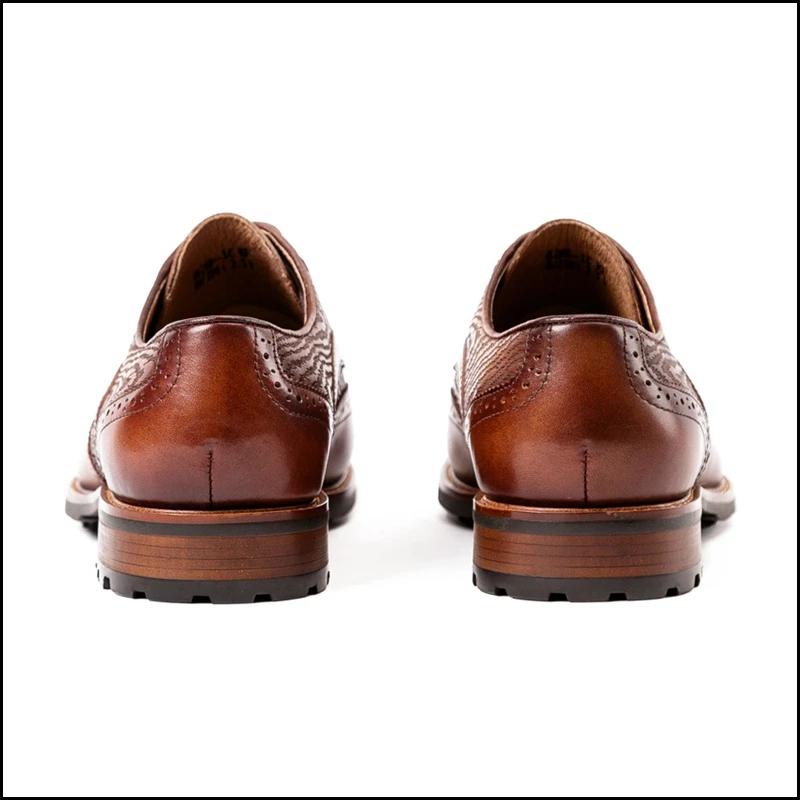Винтаж человек Wingtip Brogue обувь в стиле Дерби из натуральной кожи ручной работы круглый носок Для мужчин; Свадебная вечеринка Туфли без каблуков для джентльмена SS475