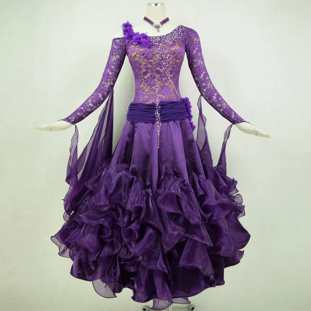 

Women Standard Ballroom Dresses Girls Long Sleeve Lycra Stretchy Dancing Costume Adult Waltz Ballroom Competition Dance Dress