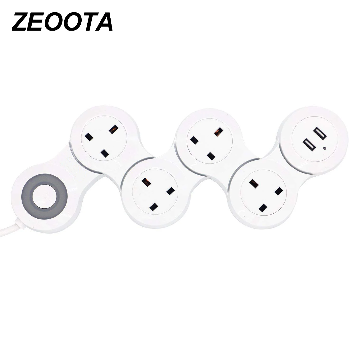 

Travel Power Strip USB Outlets Socket with USB Indicator Light 1.8m Extension Cord 2500W/10A Flexible Rotary Movable Socket
