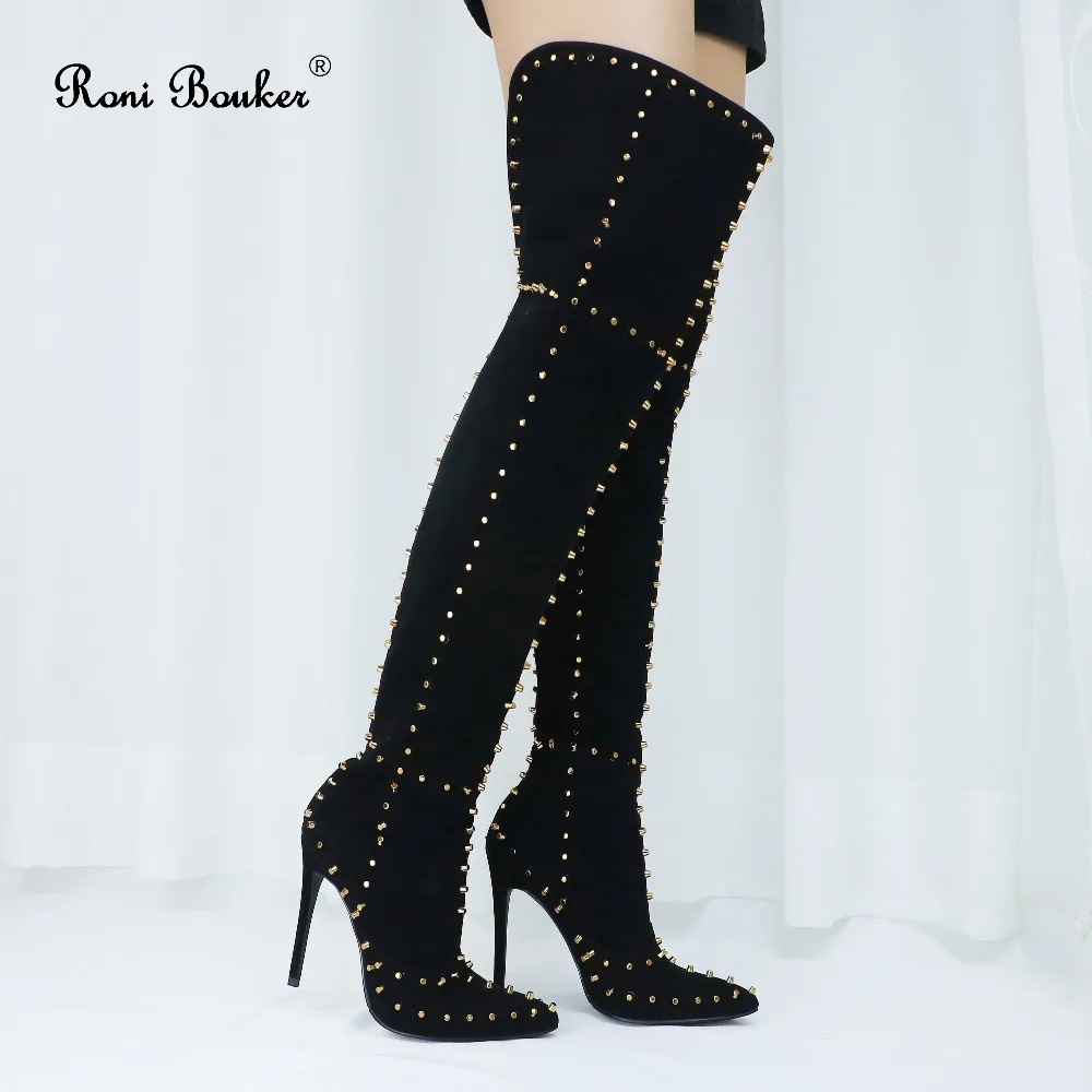 

Roni Bouker Heels High Shoes Female Over-The-Knee Boots Woman Fashion Stiletto Heel Pointed Toes Botas Mujer Back with Zipper
