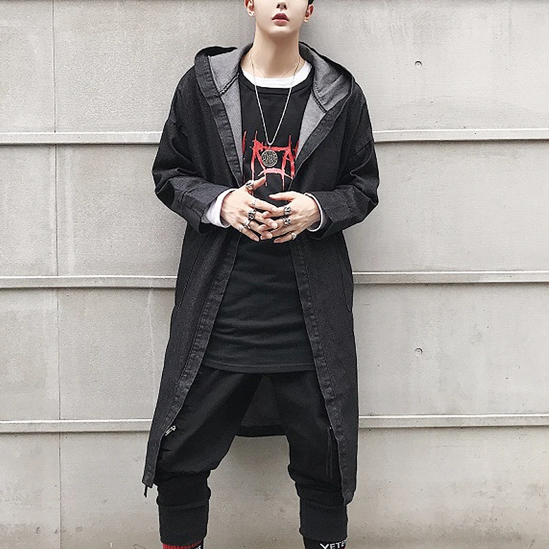 black denim trench coat