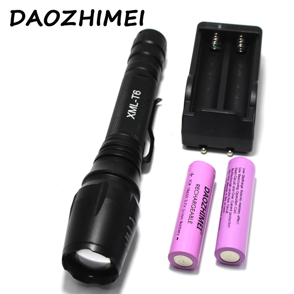 

5000LM XML T6 lamp bead LED Zoomable Focus Flashlight Torch Light Camping Torch Lamp +2x18650 Battery+ Charger