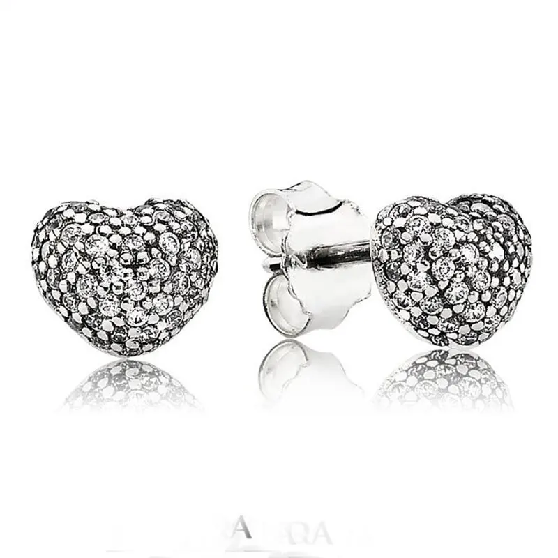 

Authentic 925 Sterling Silver Earring In My Heart WIth Crystal Stud Earrings For Women Wedding Gift Fine Europe Jewelry