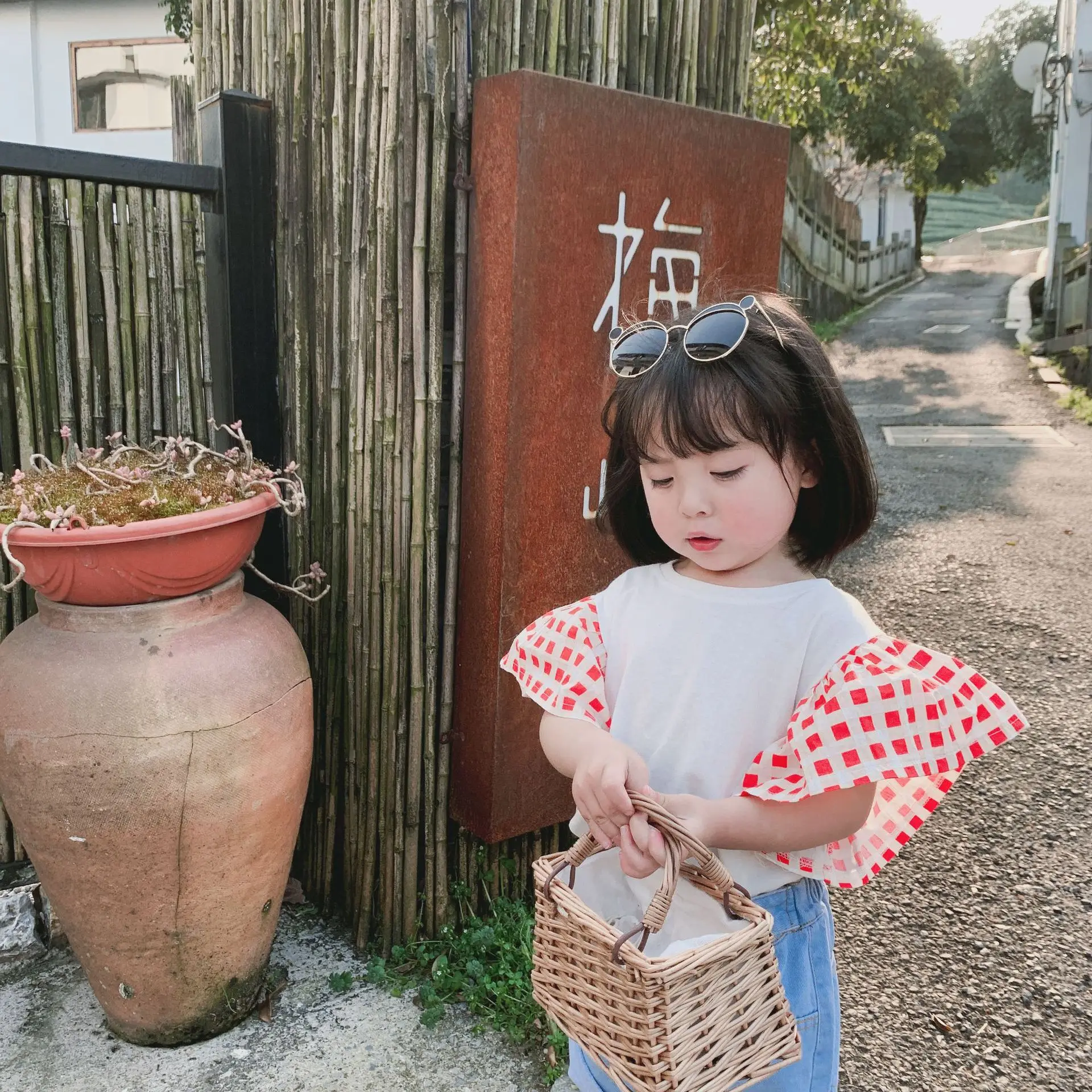 

New Summer Baby Girls Ruffles Sleeve Blouses Korean Style Plaid Toddlers Kids Tops Cute Shirts Girls Costumes
