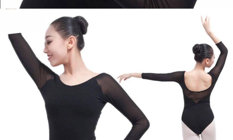 Последняя черного цвета для девочек; Возраст 3/4 с сетчатой тканью, с длинными рукавами, сексуальная гимнастика, танцы трико женские балетные костюмы с треугольным вырезом на спине, розового и CS0328