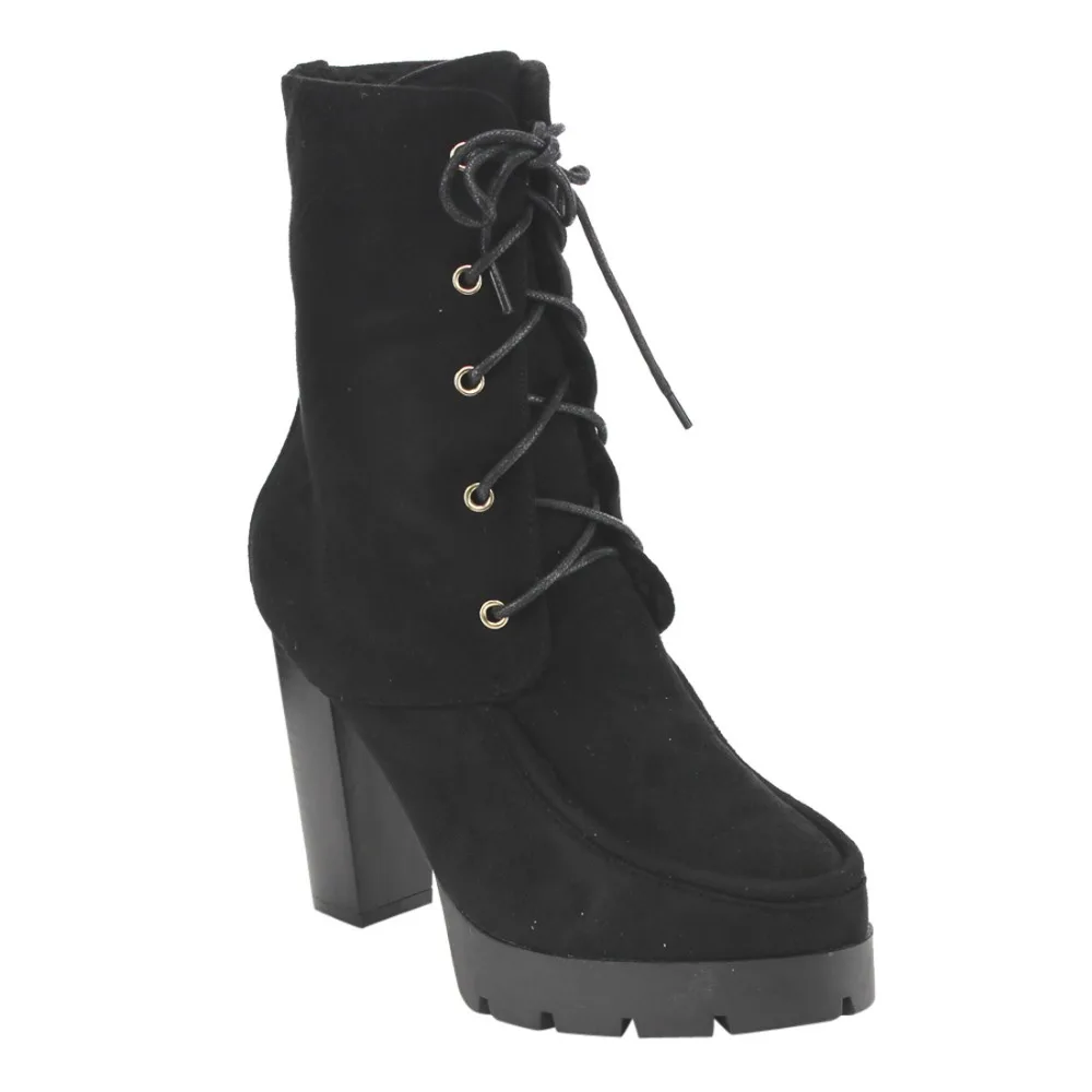lace up platform chunky heel booties