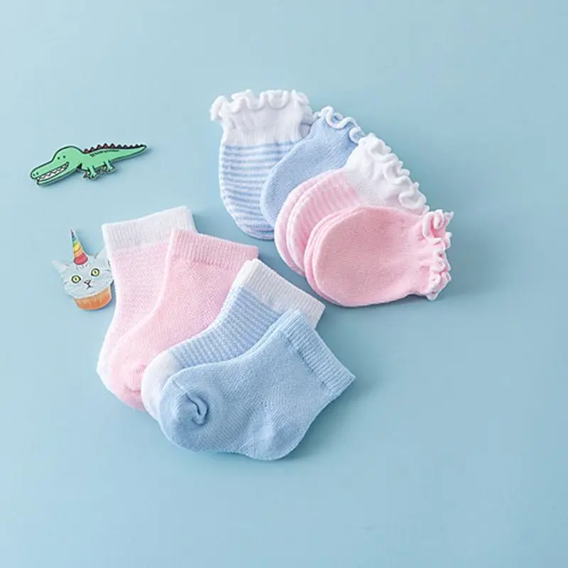 

4 Pairs Children Kids Baby Newborn Socks Gloves Anti-scratch Breathable Elasticity Protection Face Mittens Shower Gift