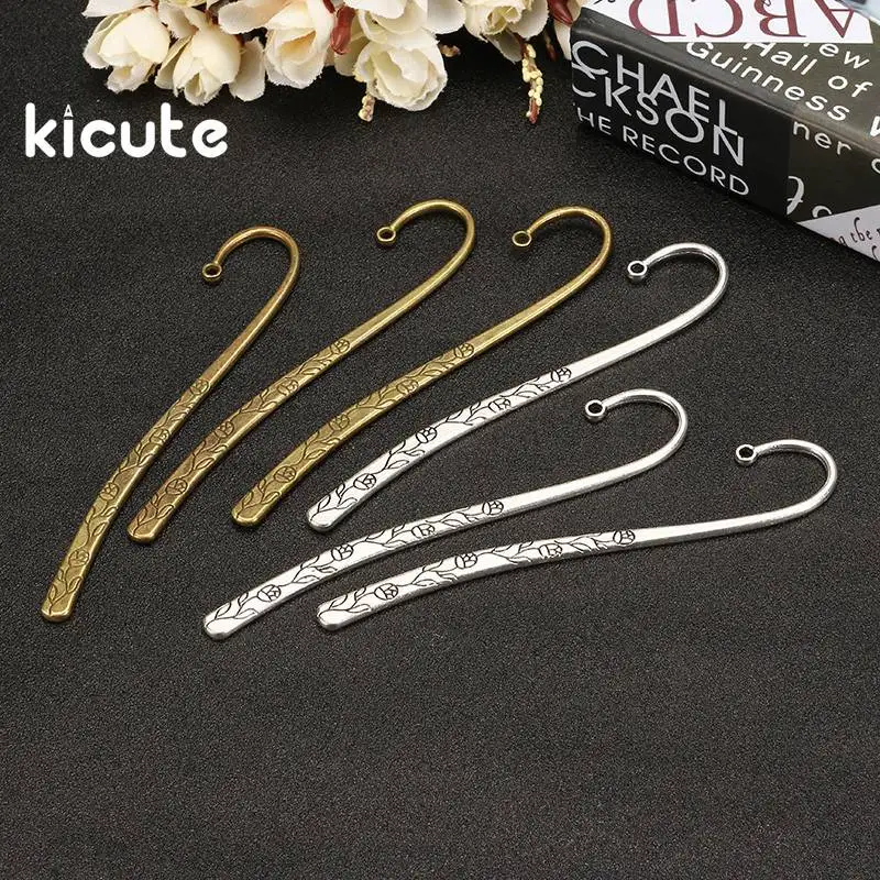 

Kicute 10pcs Beautiful Floral Plated Lines Vintage Metal Bookmarks Antique Silver Bronze Gift For Books Office School Supplies