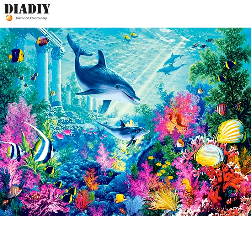DIADIY 5D DIY полноразмерная/круглая алмазная живопись подводный мир вышивка