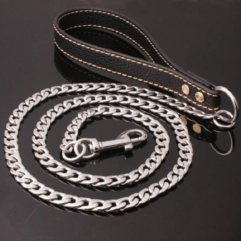 

Dog Leash Training Stainless Steel Covered Rope Welding NK Chain Traction Rope Long 125CM PU Material High-Quality