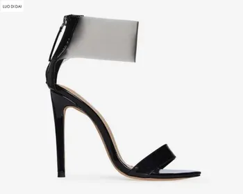 

2020 new women PVC high heels party shoes summer Perspex open Toe sexy PVC sandals buckle high heels patent leather sandals