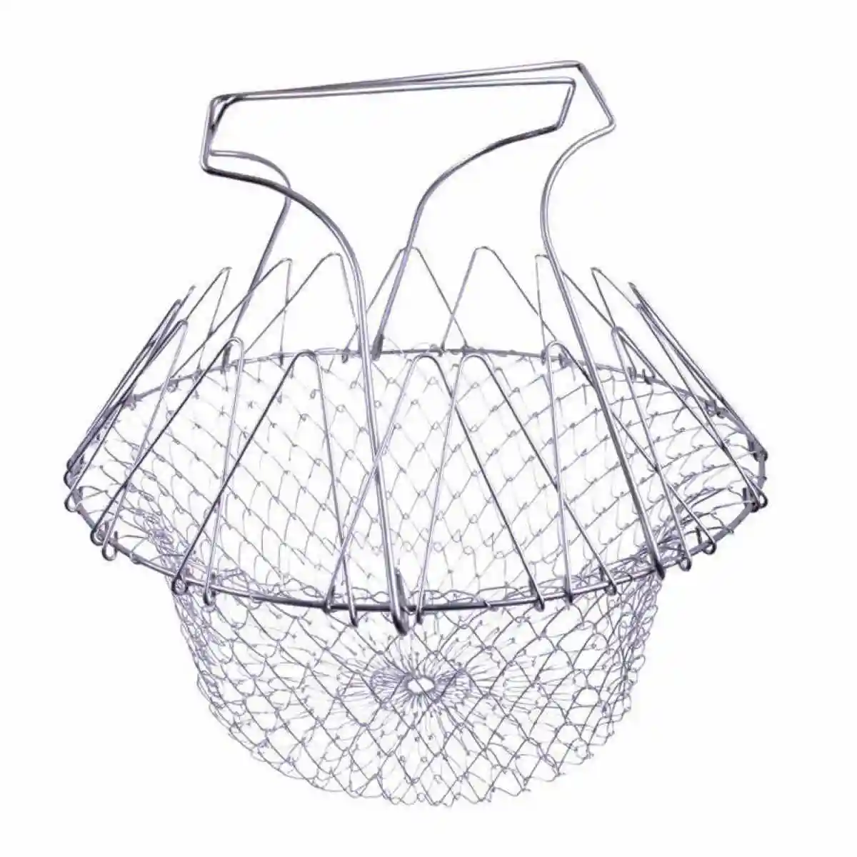 1pcs Foldable Fry Basket Steam Rinse Strain mesh basket Strainer Net Stainless Steel Colander Kitchen Cooking Tools 23x23 x12cm