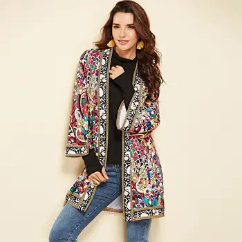 

Ethnic Floral Print Jacket 2020 Women Autumn Winter Long Sleeve Side Split Casual Outerwear Ladies Retro Long Cardigan Jacket