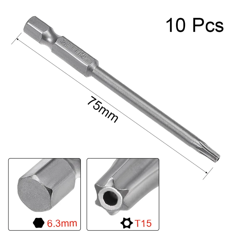 Uxcel 10 шт. S2 1/" Шестигранным хвостовиком T20/25/8/15/27/30 Магнитная отвертка бит 50/75/150 мм Длина DIY отвертка Replacemet