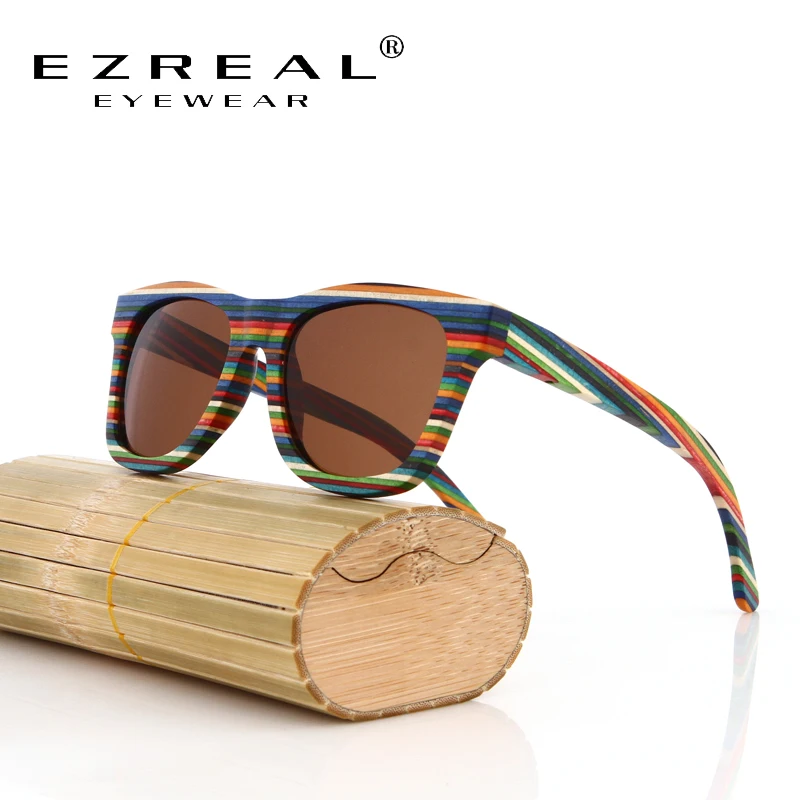 EZREAL оригинальные деревянные бамбуковые солнцезащитные очки для мужчин и женщин зеркальные UV400 Солнцезащитные очки из натурального дерева