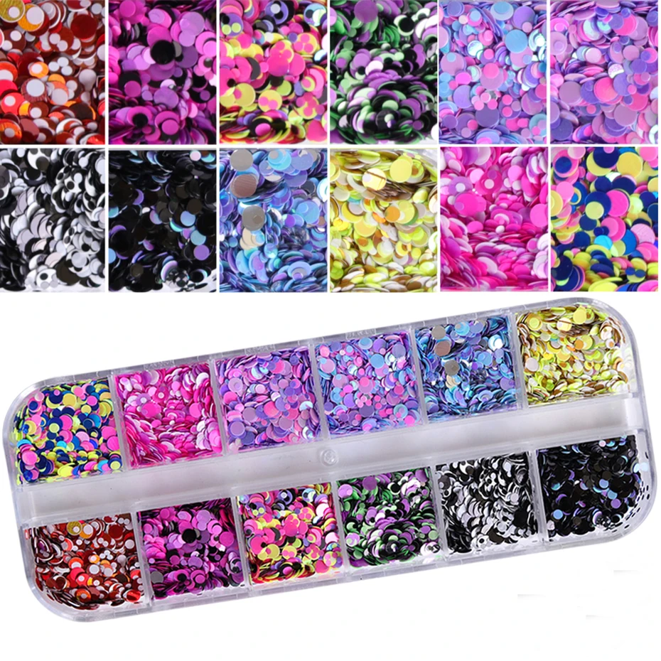 

1 Set Dazzling Round Nail Glitter Sequins Dust Mixed 12 Grids DIY Charm Flakes Polish Decorations Manicure Tips Kit CHP