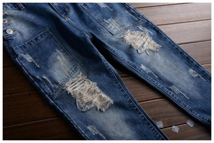 Sokotoo Для мужчин плюс размер лодыжки длина Комбинезоны отверстия рваные укороченные джинсы узкие модные комбинезоны