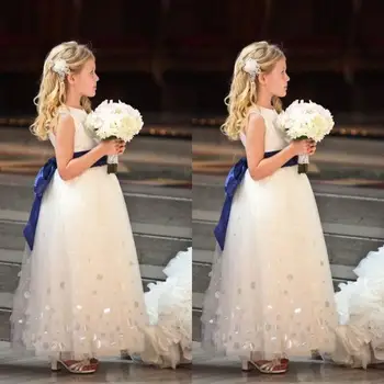 

Fashion Tulle A Line Flower Girl Dresses with Sashes Long Pageant Dresses for Weddings Custom Made