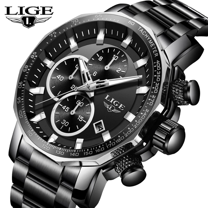 

LIGE Mens Watches Top Brand Luxury Business Men's Military Waterproof Quartz Watch Men Big Dial Date Chronograph Relogio Mascul