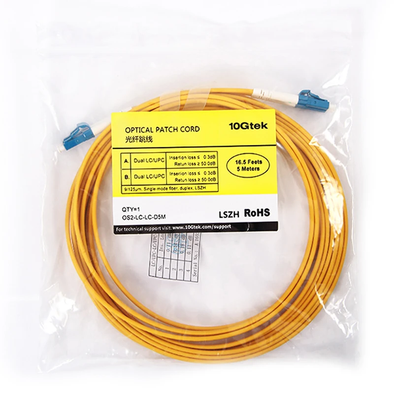 10Gtek 5 метровый OS1 LC к волоконный патч корд LC/LC одномодовый дуплексный LSZH 9/125