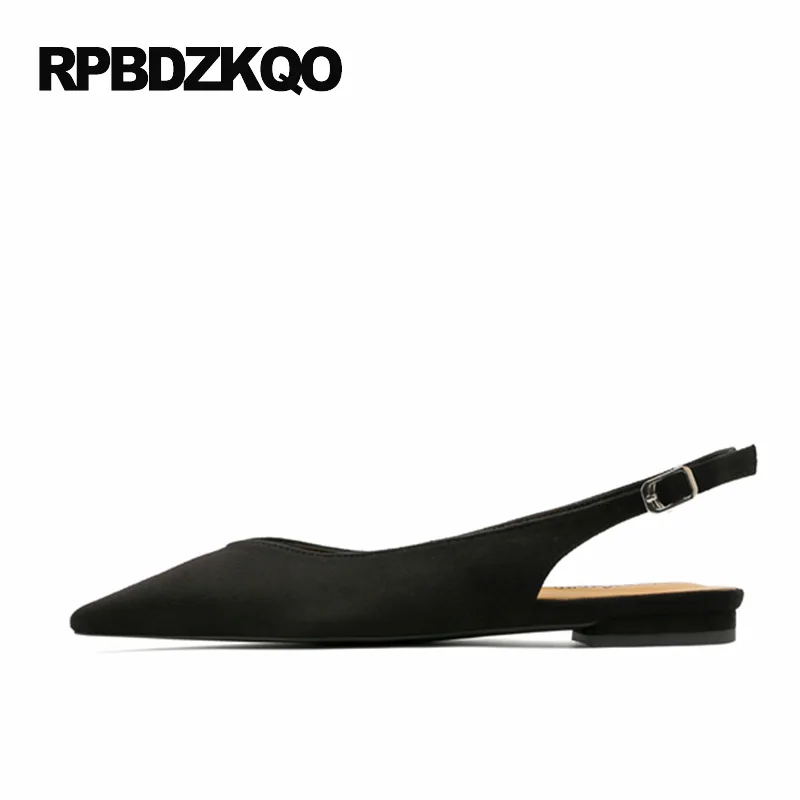 Модный Европейский Slingback слипоны замшевые последние 2017 Туфли без каблуков острый