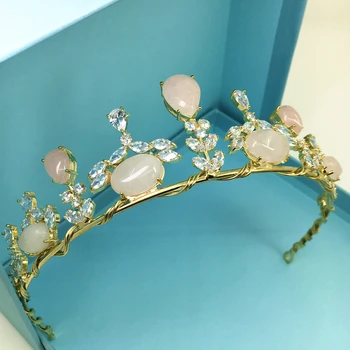 

Rose Stone Paved CZ Crown Cubic Zircon Tiara Princess Tiaras Wedding Hair Accessories Bride Hair Jewelry Bijoux Coroa WIGO1222