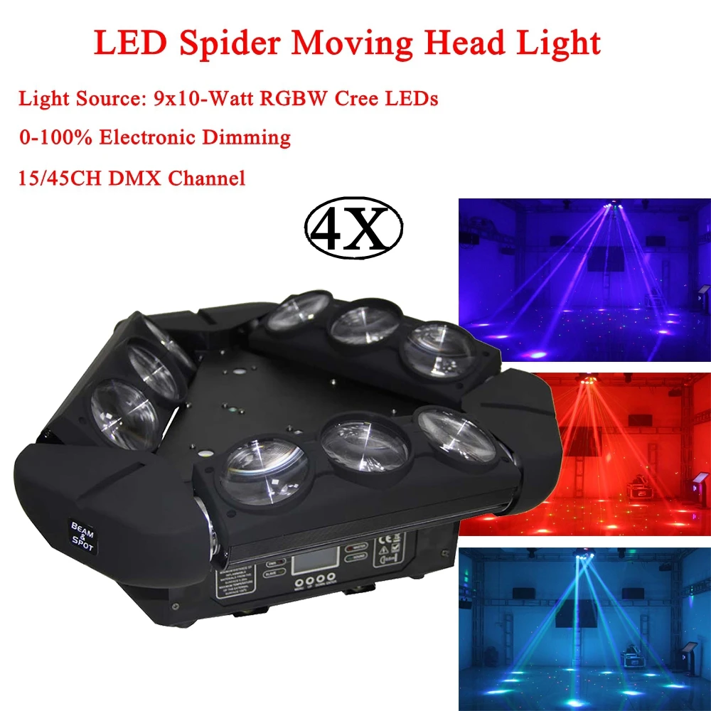 

4Pcs/Lot Stage Light 140W LED Beam Laser wash 3in1 Spider Moving Head Lights LED RGBW DMX512 DJ Disco Sound Party Lighting