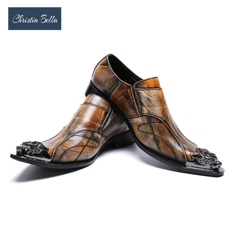 

Christia Bella Luxury Men Dress Shoes Brown Genuine Leather Men Shoes Iron Pointed Toe Business Shoes Sepatu Pria Shoes Men