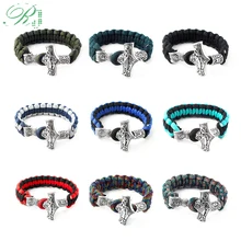 RJ новейшая мода ручной работы переплетения скандинавские браслеты, посвященные тематике викингов волка кран головы браслет двуглавый Волк Мужской браслет ювелирные изделия