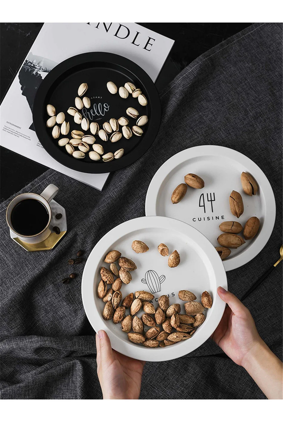 Nordic Round  Fruit Bowl Creative Simple Living Room Plastic Western Tableware Breakfast Dessert Dried Fruit Dish Home Plates (6)