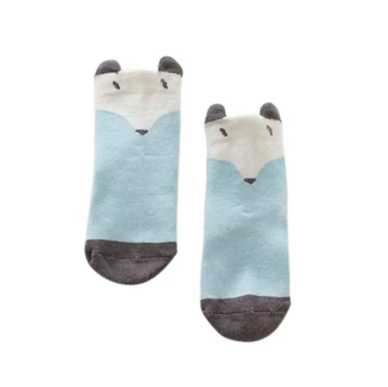 Детские носки для малышей хлопковые нескользящие Гольфы с рисунком лисы и кошки RZ - Цвет: Синий