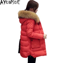 Новые зимние Для женщин's Теплый пуховик средней длины высокого качества белая утка вниз куртка черный, Белый Цвет Женская куртка Casaco ST504