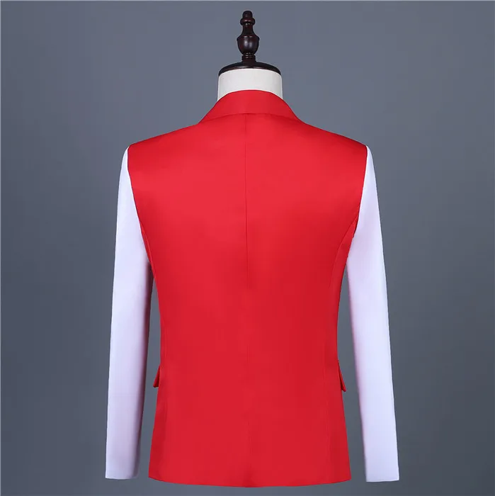 Red-White Stitching Blazers Set One Button Slim Fit Tuxedo Suit Men's Wedding Groomsmen Dress Singer Group Performance Costumes