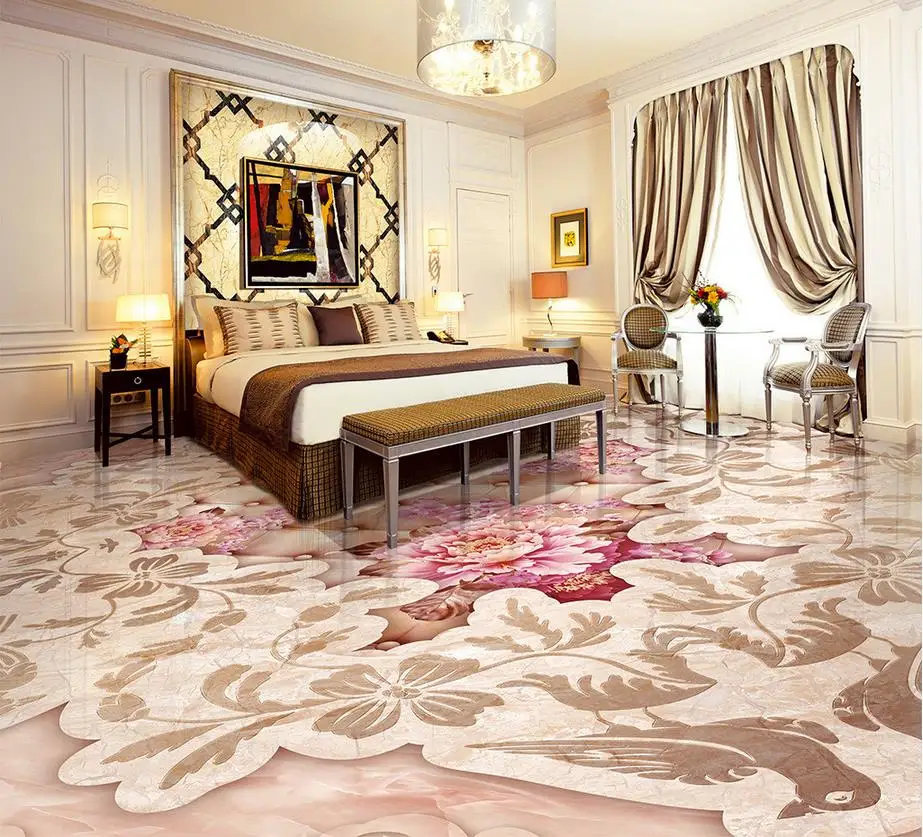 3d flooring Peony relief stone parquet 3D flooring 3d pvc wallpaper 3d floor painting wallpaper