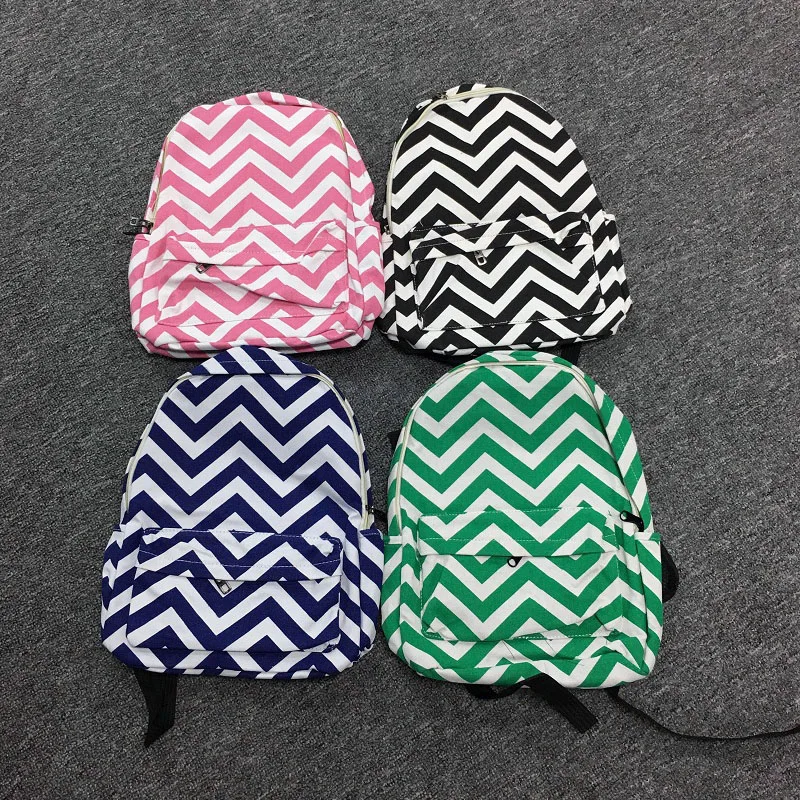 Wholesale Blanks Chevron Backpack Canvas Book Bag Zipper Closure