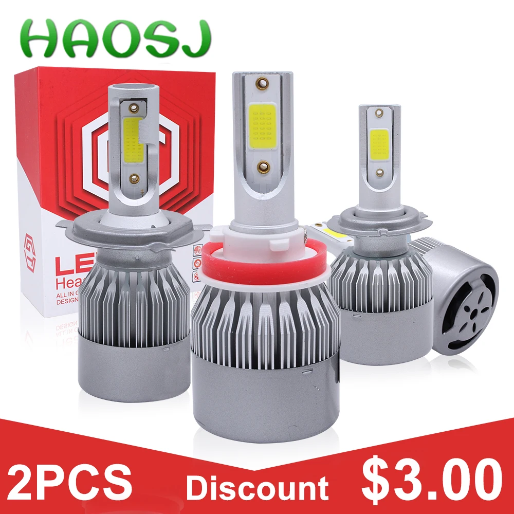 HAOSJ H7 Светодиодные Автомобильные фары H4 LED H11 12V 36W 6000k 8000LM H1 H3 светодиодные лампы